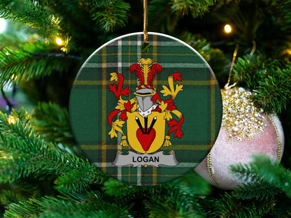 Physical Item White / 3" Logan Coat of Arms Christmas One Sided Print Ornaments