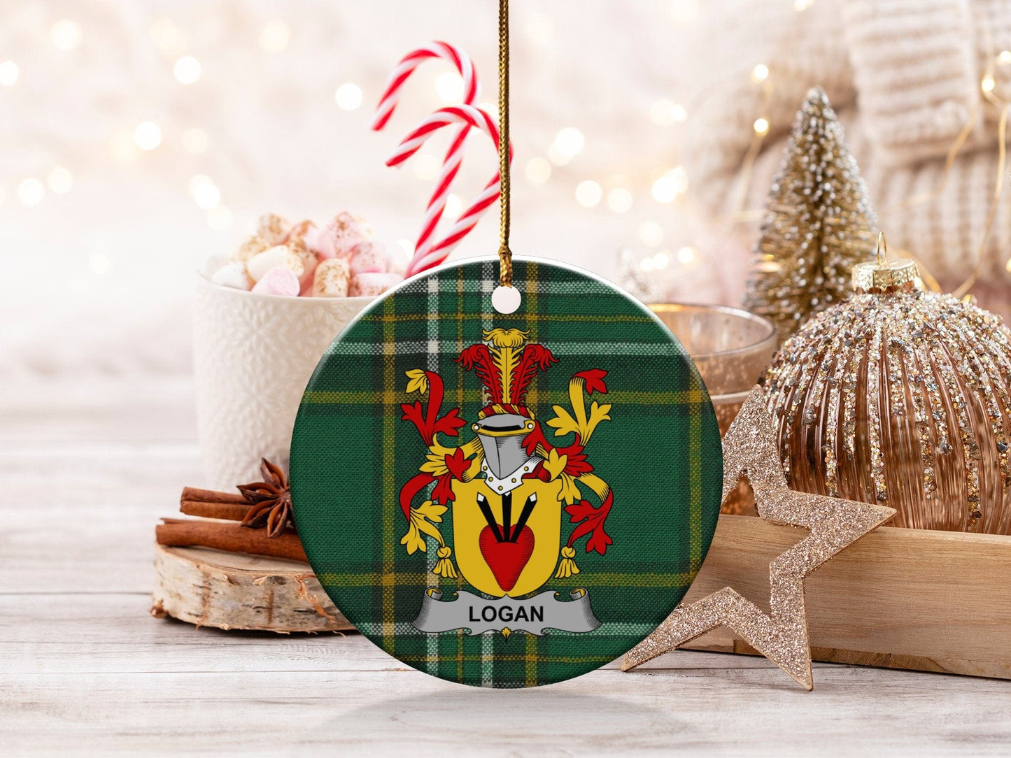 Physical Item White / 3" Logan Coat of Arms Christmas One Sided Print Ornaments