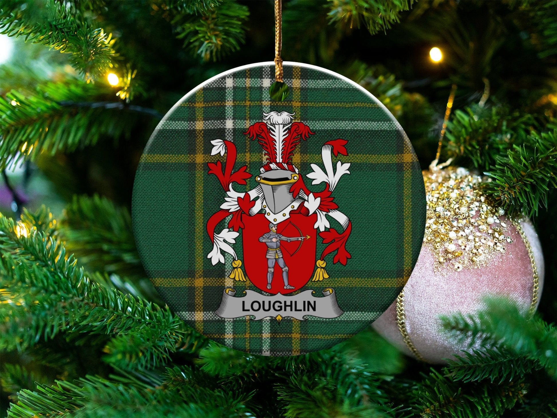 Physical Item White / 3" Loughlin Christmas Coat of Arms One Sided Print Ornaments