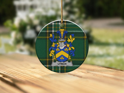 Physical Item White / 3" Lynch Family Crest Irish Tartan Christmas Ornaments