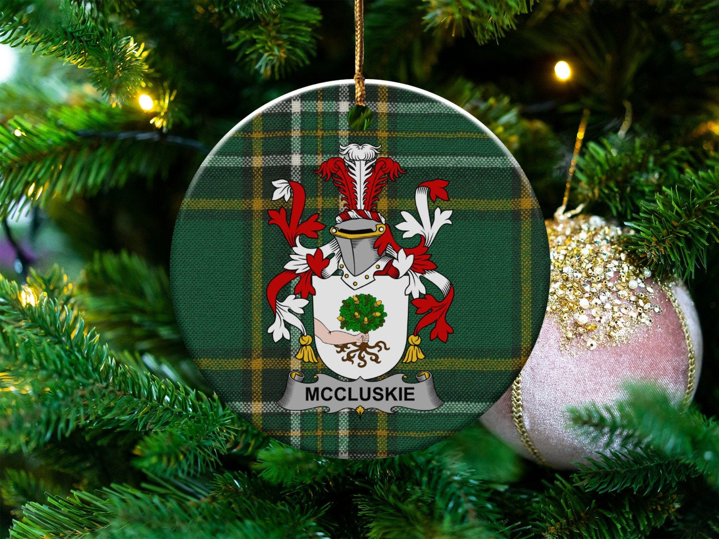 Physical Item White / 3" McCluskie Irish Coat of Arms Christmas Ornaments