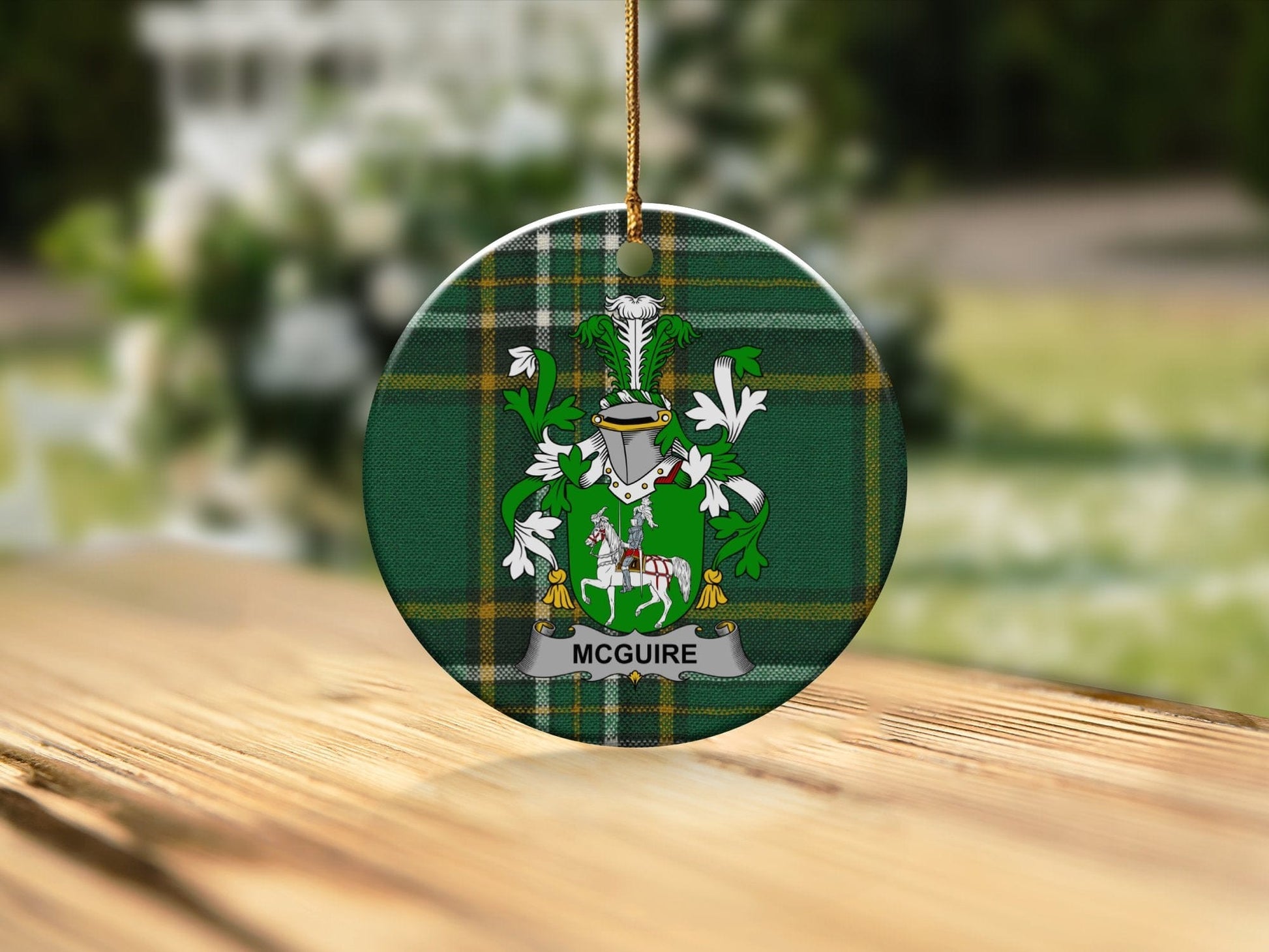 Physical Item White / 3" McGuire Irish Surname Christmas Coat of Arms Ornaments