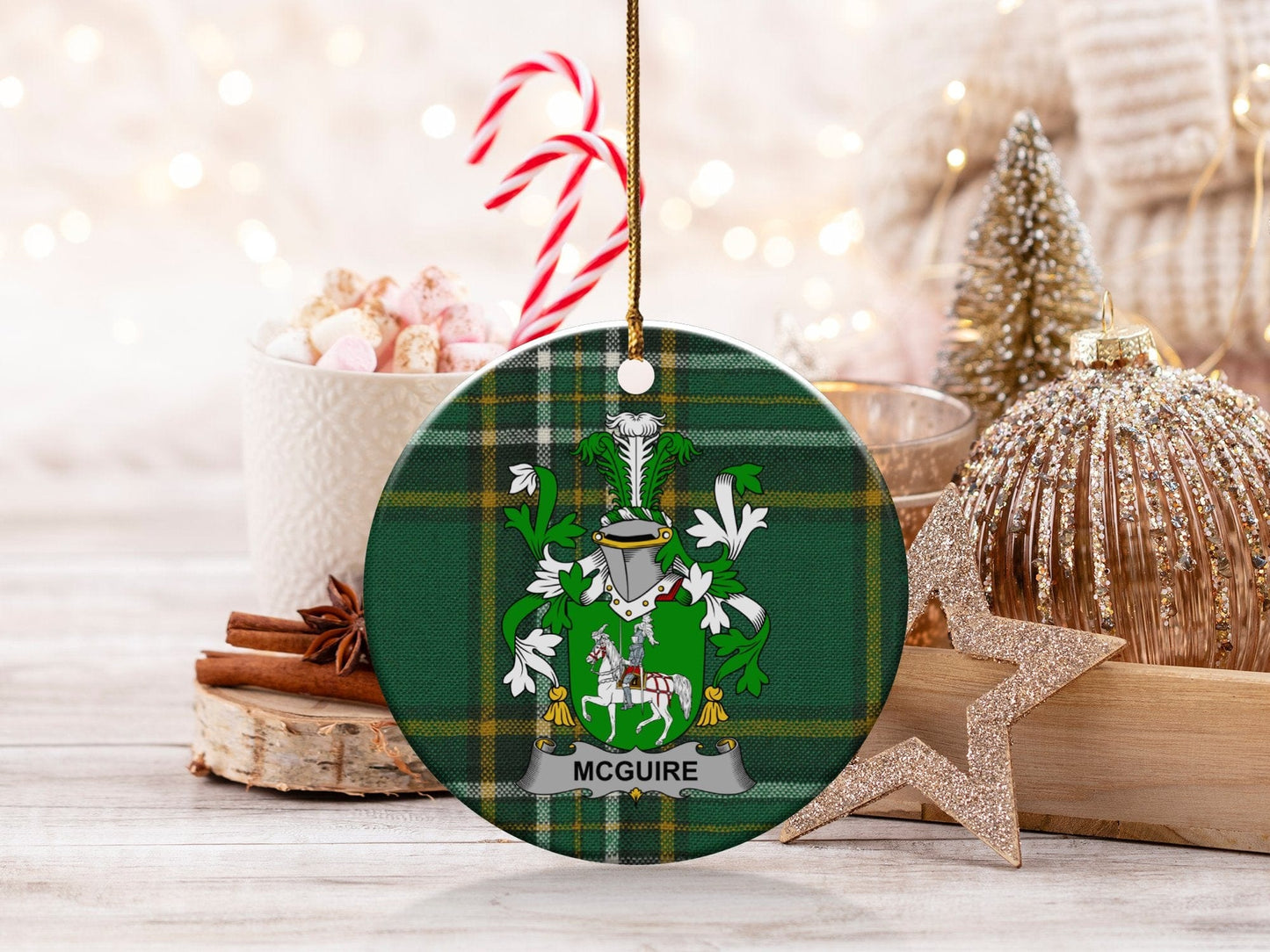 Physical Item White / 3" McGuire Irish Surname Christmas Coat of Arms Ornaments