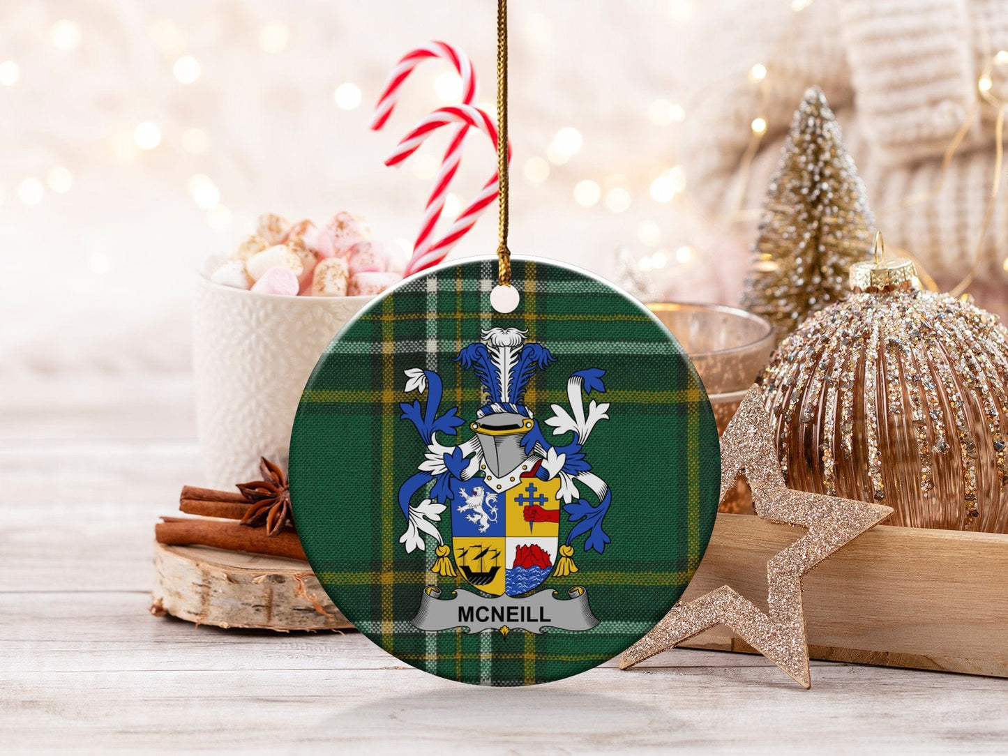 Physical Item White / 3" McNeill Irish Christmas Coat of Arms Ornaments