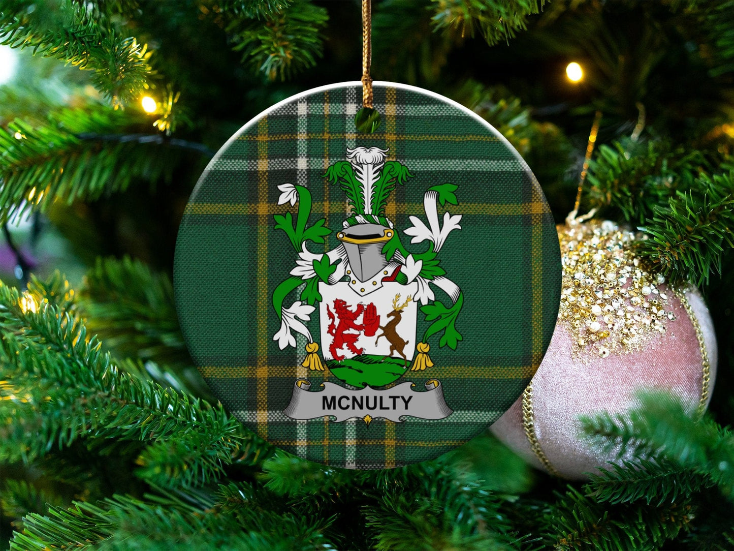 Physical Item White / 3" McNulty Coat of Arms One Sided Print Christmas Ornaments