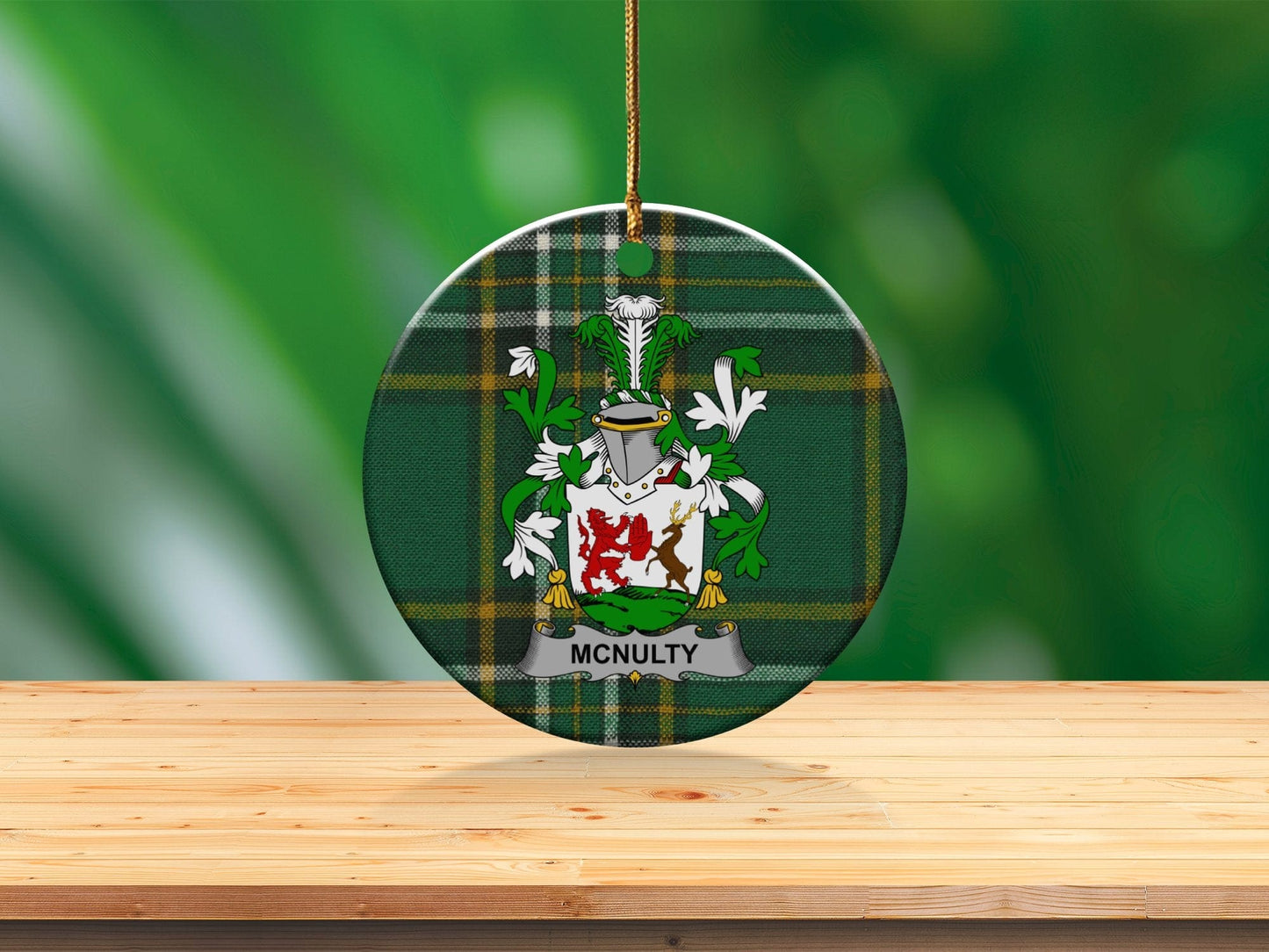 Physical Item White / 3" McNulty Coat of Arms One Sided Print Christmas Ornaments