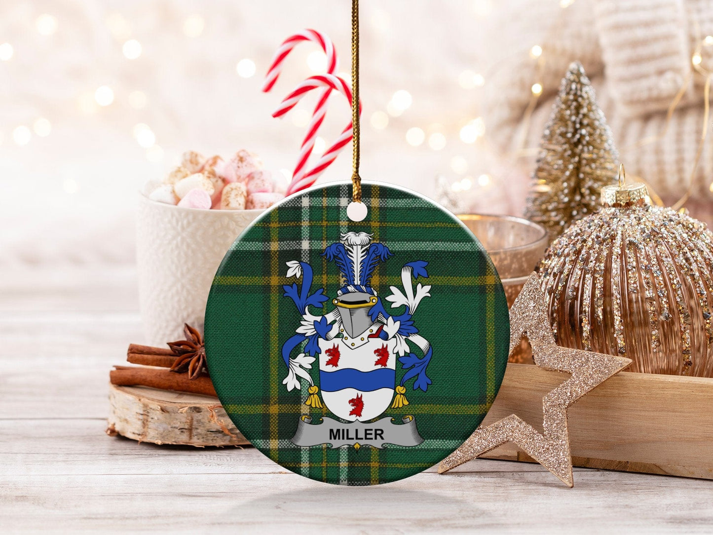 Physical Item White / 3" Miller Christmas One Sided Print Coat of Arms Ornaments