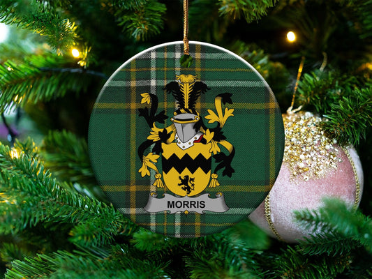 Physical Item White / 3" Morris Irish Surname Coat Of Arms Christmas Ornaments