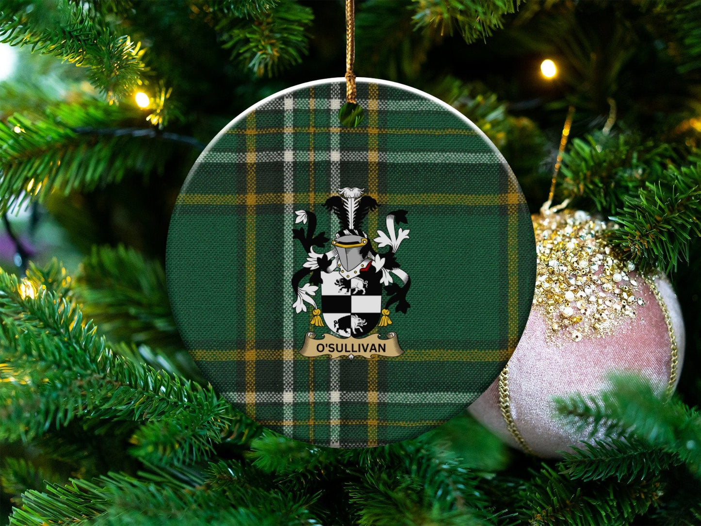 Physical Item White / 3" O'Sullivan Irish Coat of Arms Christmas Ornaments