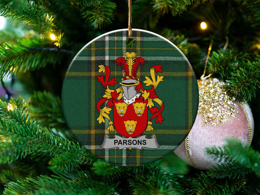 Physical Item White / 3" Parsons Irish Surname Christmas Coat of Arms Ornaments