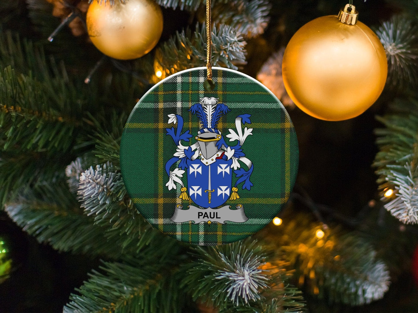 Physical Item White / 3" Paul Christmas One Sided Print Tartan Background Ornaments