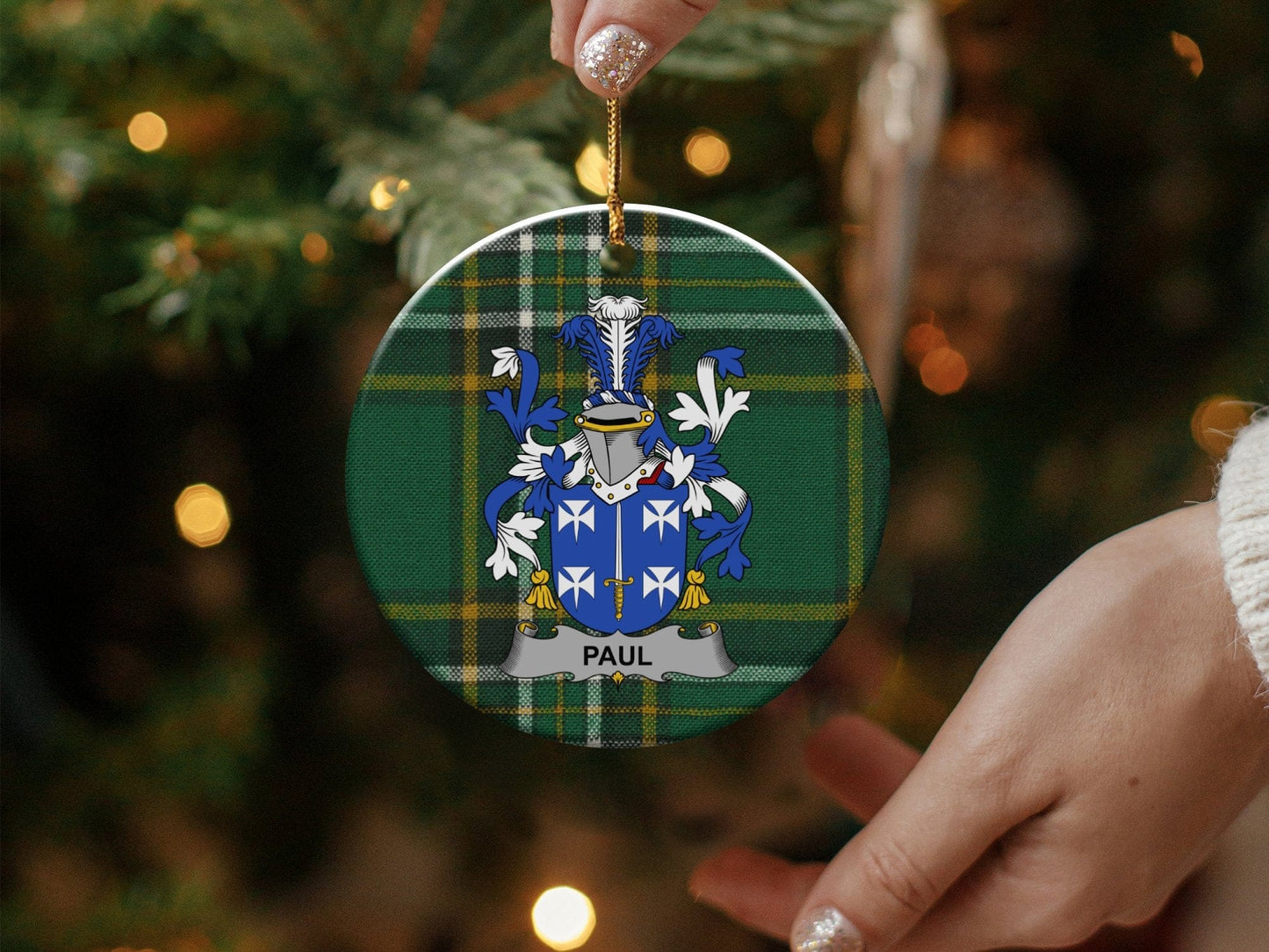 Physical Item White / 3" Paul Christmas One Sided Print Tartan Background Ornaments