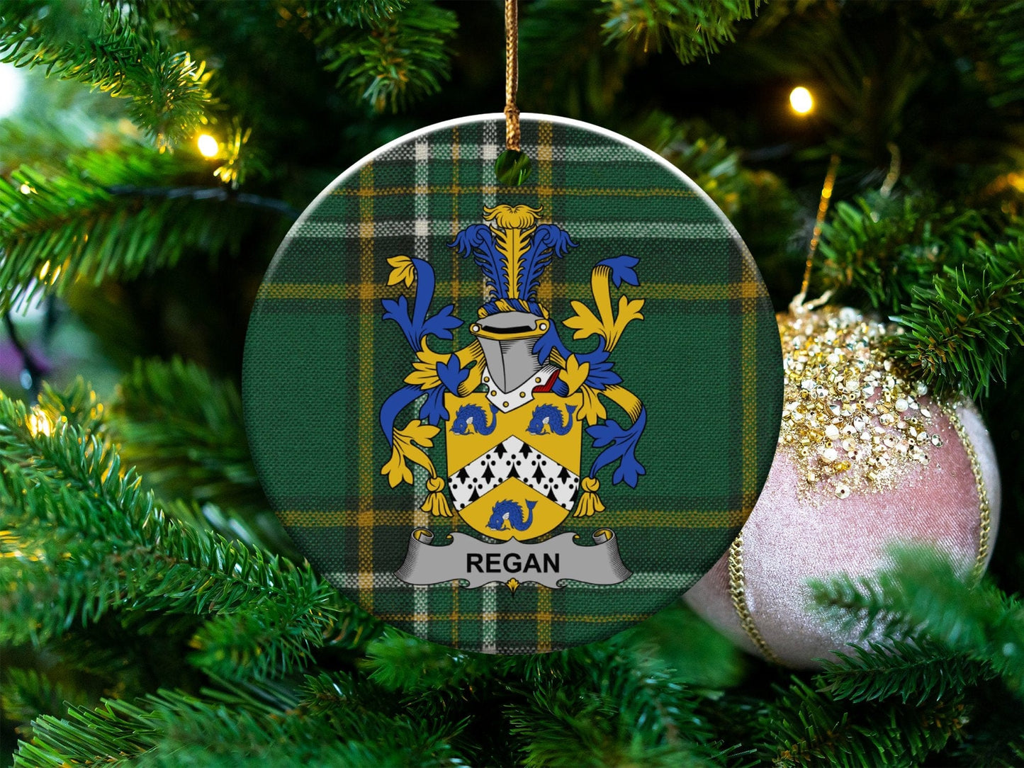 Physical Item White / 3" Regan Family Irish Coat of Arms Christmas Ornaments