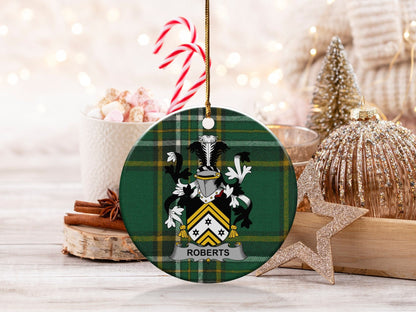 Physical Item White / 3" Roberts Irish Surname Coat of Arms Christmas Ornaments