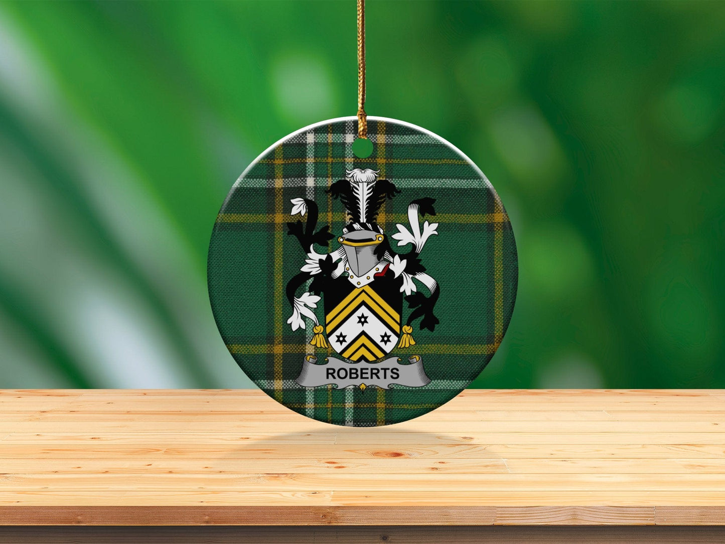 Physical Item White / 3" Roberts Irish Surname Coat of Arms Christmas Ornaments