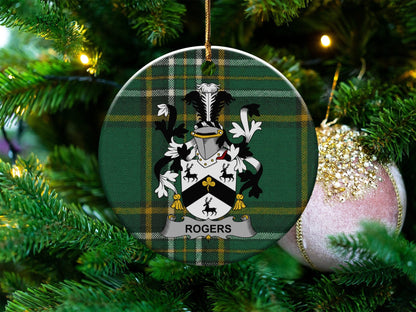 Physical Item White / 3" Rogers Irish Surname Christmas One Sided Print Ornaments