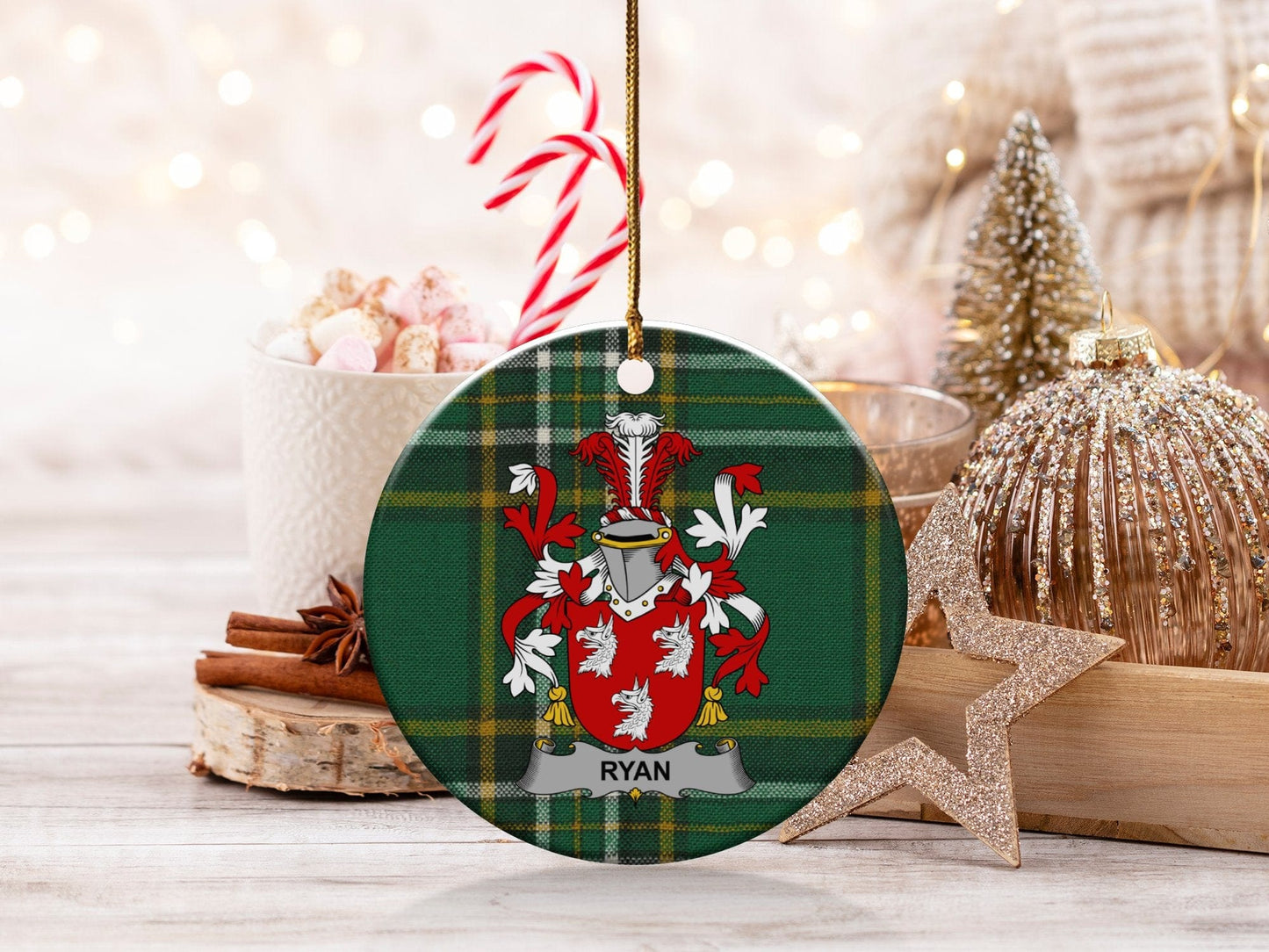 Physical Item White / 3" Ryan Irish Christmas Coat of Arms Ornaments