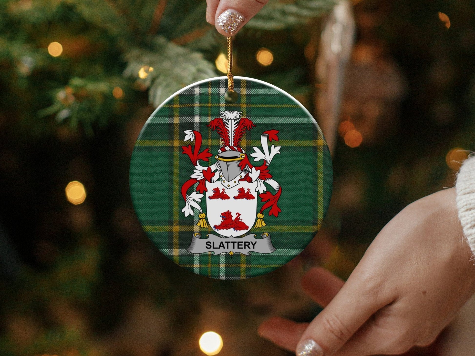 Physical Item White / 3" Slattery Irish Coat of Arms One Sided Print Christmas Ornaments