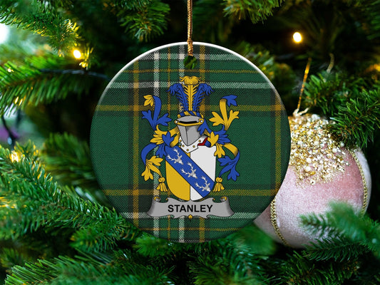 Physical Item White / 3" Stanley Coat of Arms on Irish Tartan Christmas Ornaments