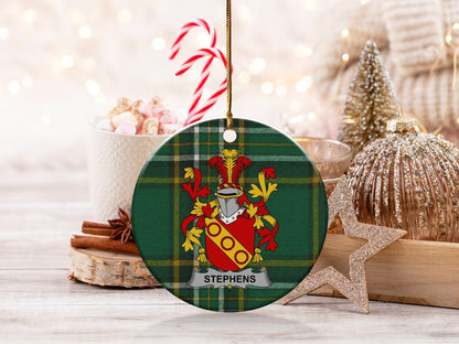 Physical Item White / 3" Stephens Irish Surname Christmas Coat of Arms Ornaments