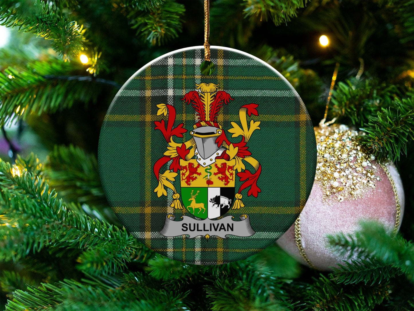 Physical Item White / 3" Sullivan Family Coat of Arms Christmas Tree Ornaments