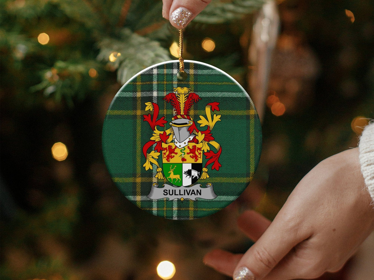 Physical Item White / 3" Sullivan Family Coat of Arms Christmas Tree Ornaments