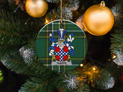 Physical Item White / 3" Taaffe Coat of Arms Irish National Tartan Christmas Ornaments