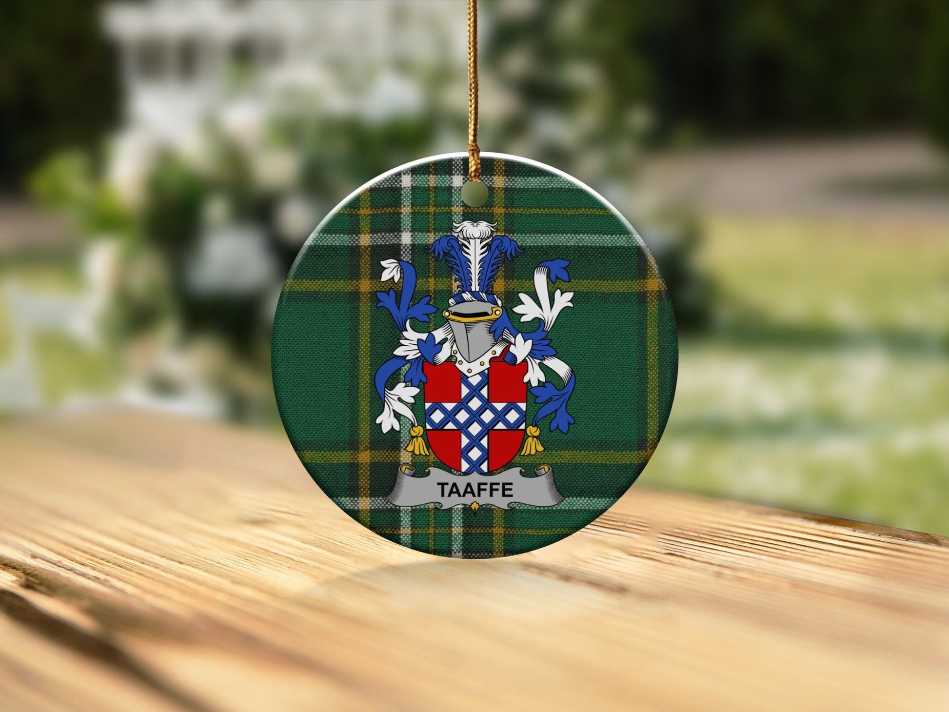 Physical Item White / 3" Taaffe Coat of Arms Irish National Tartan Christmas Ornaments