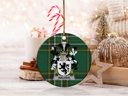 Physical Item White / 3" WALKER Irish Surname Coat of Arms Christmas Ornaments