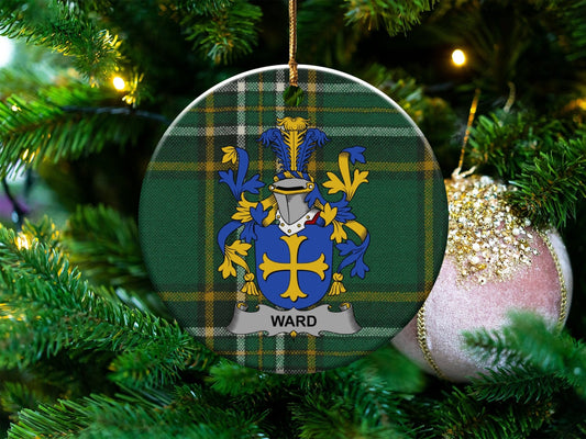 Physical Item White / 3" Ward Irish Surname Coat of Arms Christmas Ornaments