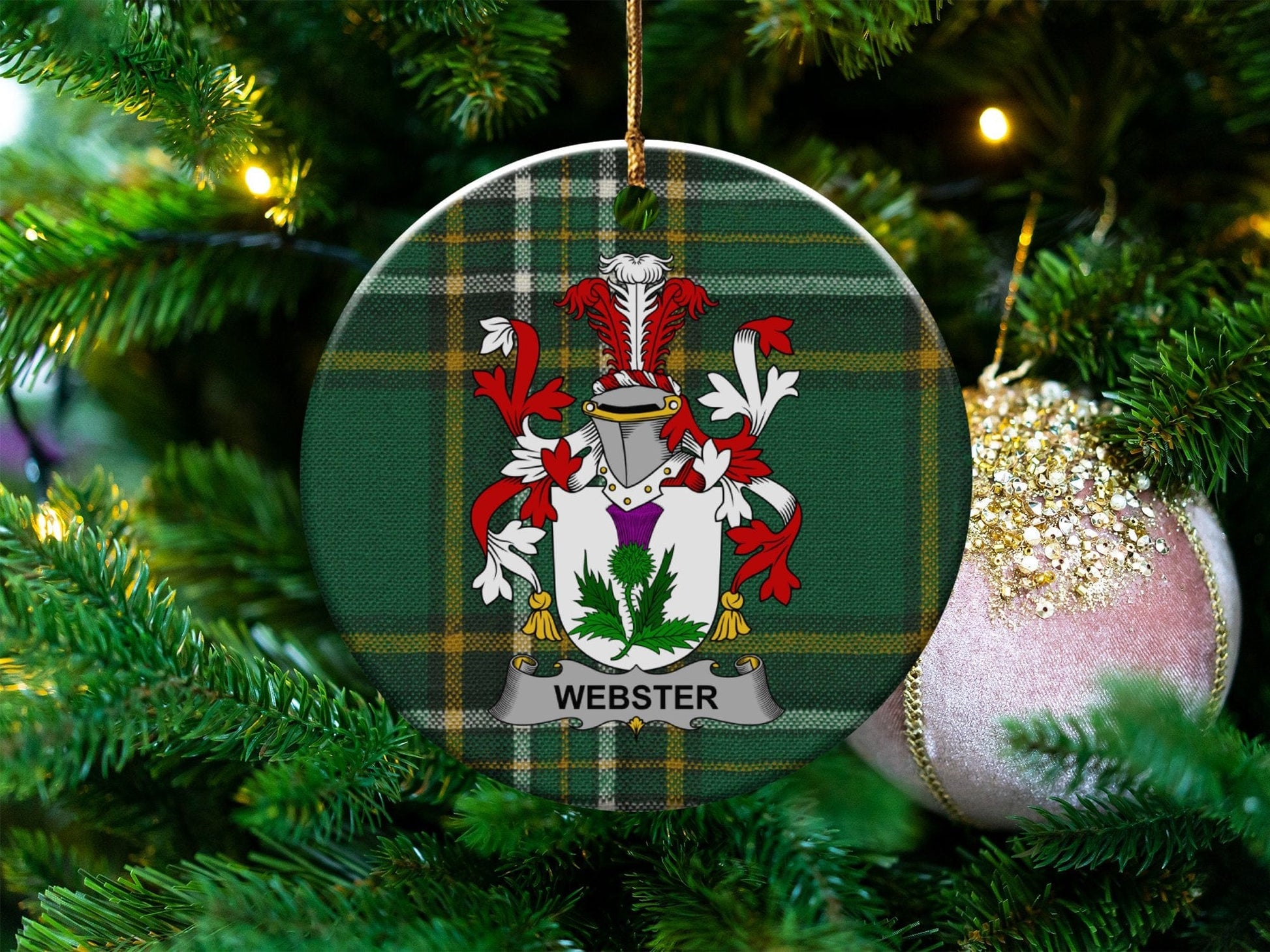 Physical Item White / 3" Webster Irish Surname Christmas Ornaments One Sided Print