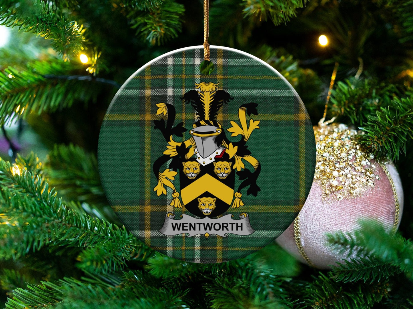 Physical Item White / 3" Wentworth Irish Surname Tartan One Sided Christmas Ornaments