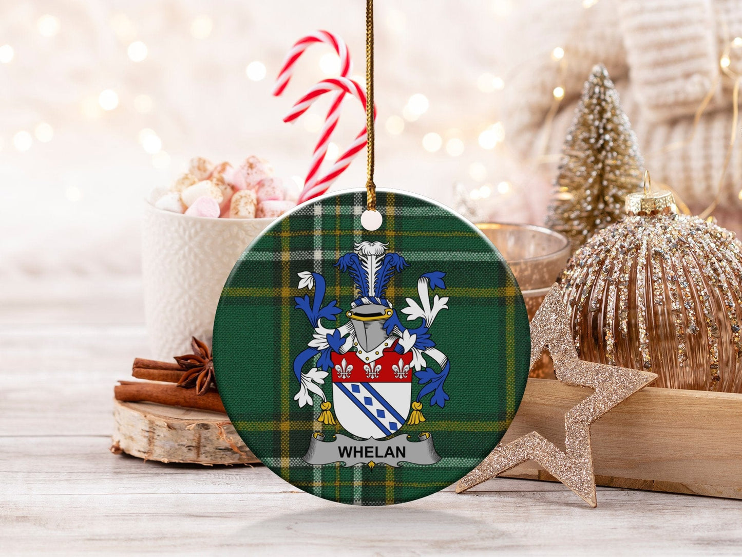 Physical Item White / 3" Whelan Irish Surname Coat of Arms Christmas Ornaments