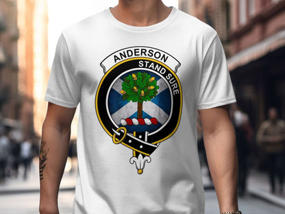 Physical Item White / S Anderson Clan Crest St Andrews Flag Background T-Shirt