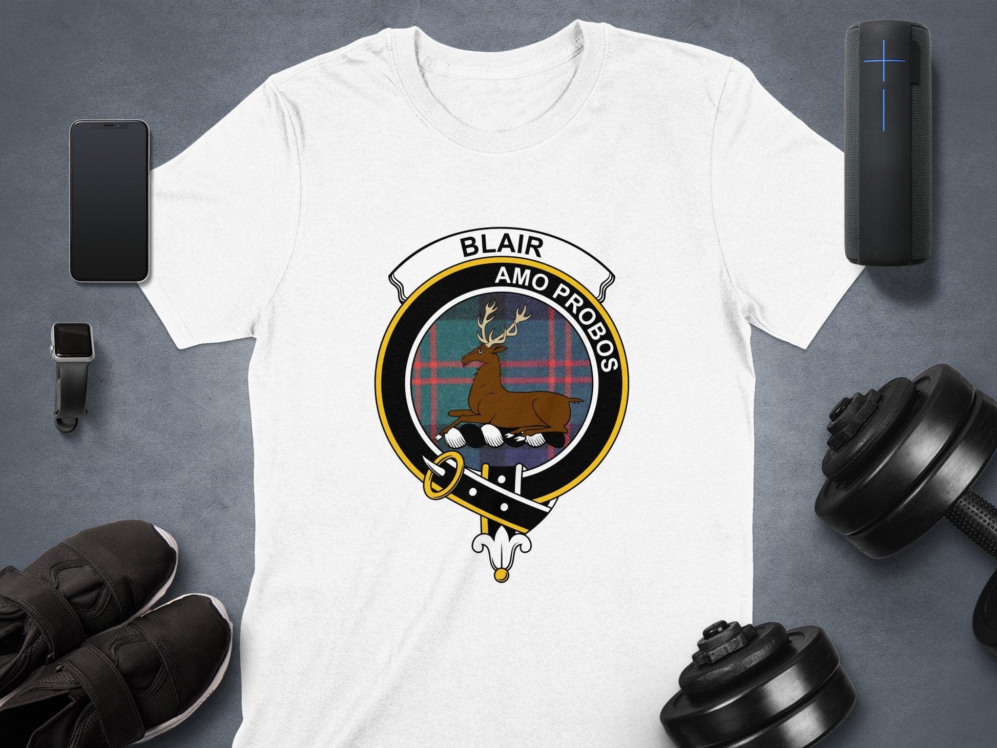 Physical Item White / S Blair Clan Crest and Scottish Tartan Family Pride T-Shirt