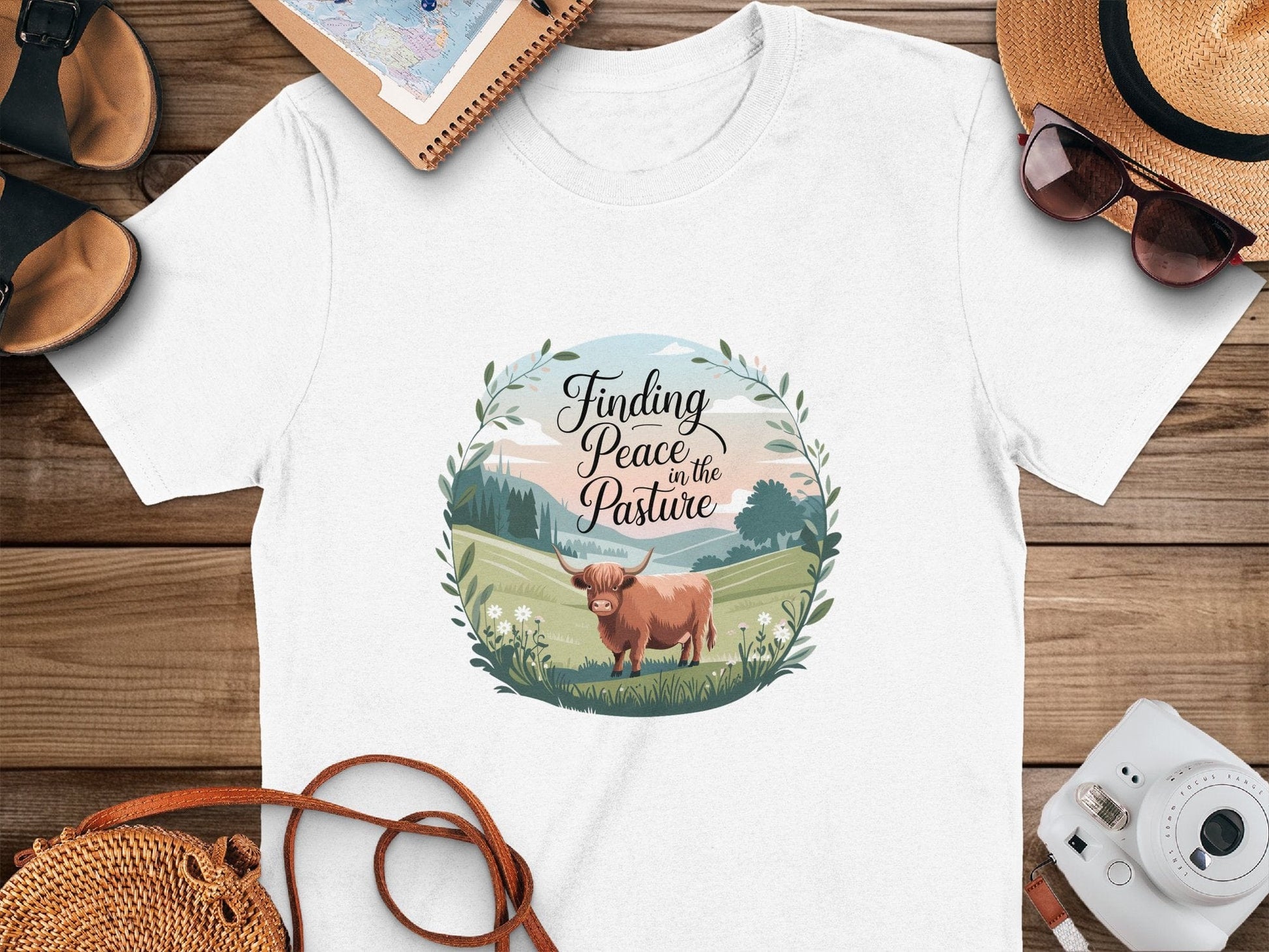 Physical Item White / S Finding Peace in the Pasture Highland Cow T-Shirts