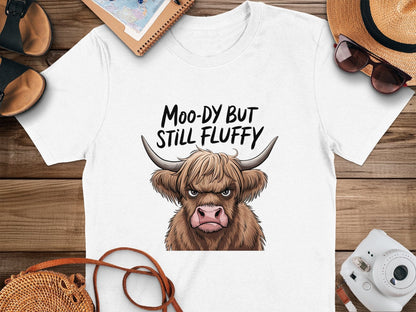 Physical Item White / S Highland Cow T-Shirts Moody But Still Fluffy T-Shirts