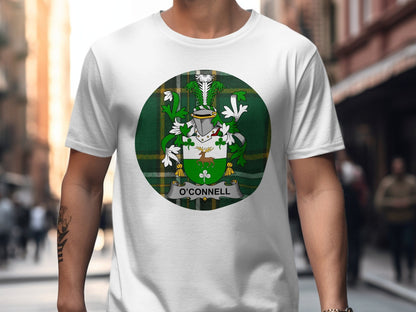 Physical Item White / S O'Connell Irish Surname Tartan Background T-Shirt