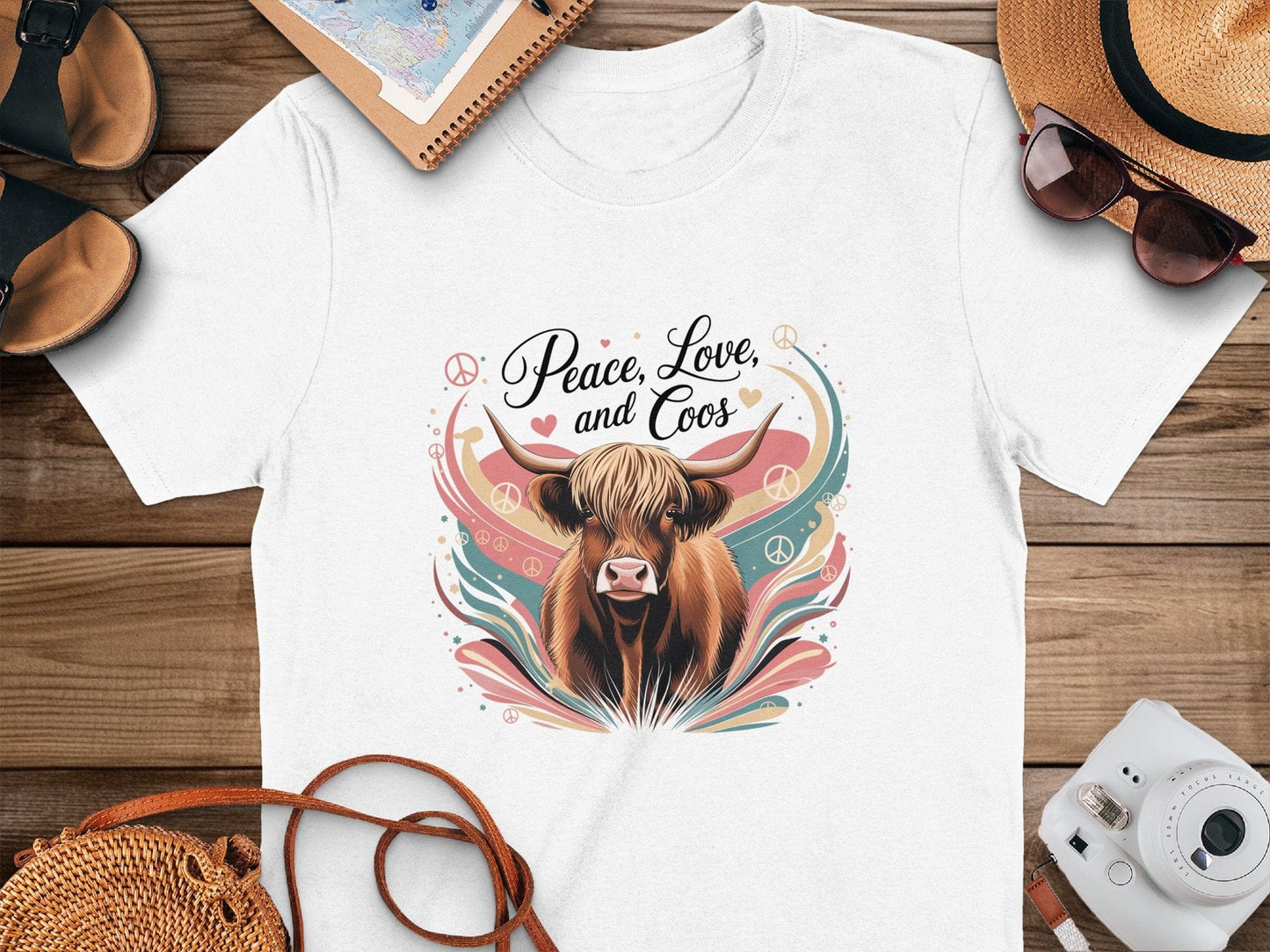 Physical Item White / S Peace Love and Coos Highland Cow T-Shirts