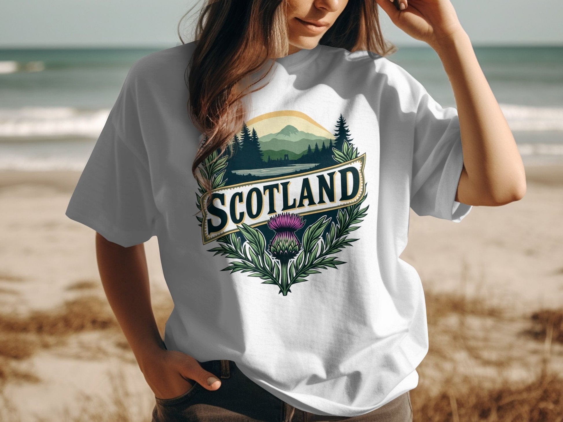 Physical Item White / S Scenic Scotland Emblem with Thistle Graphic T-Shirt