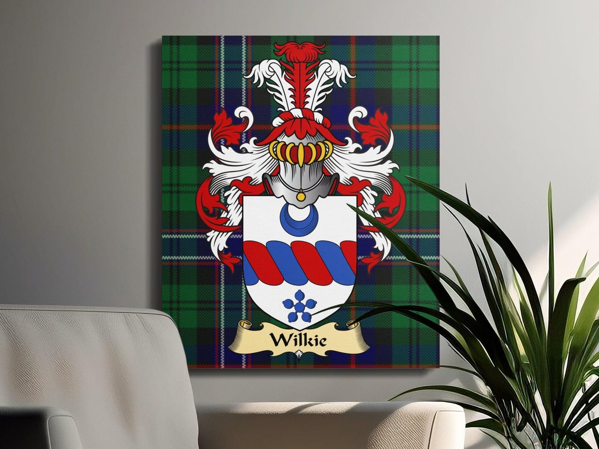 Physical Item Wilkie Clan Coat of Arms Tartan Canvas Wrap