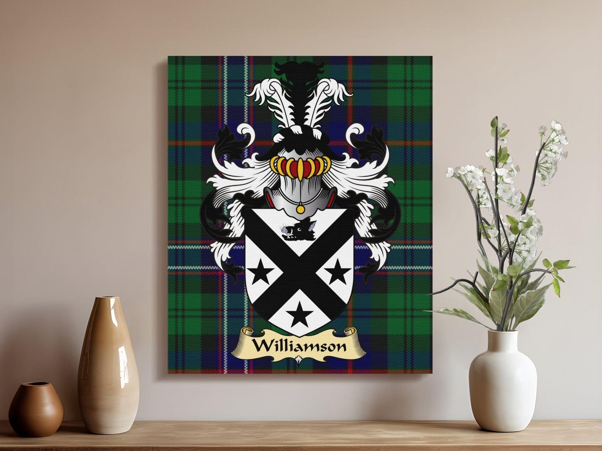 Physical Item Williamson Clan Coat of Arms Tartan Canvas Wrap