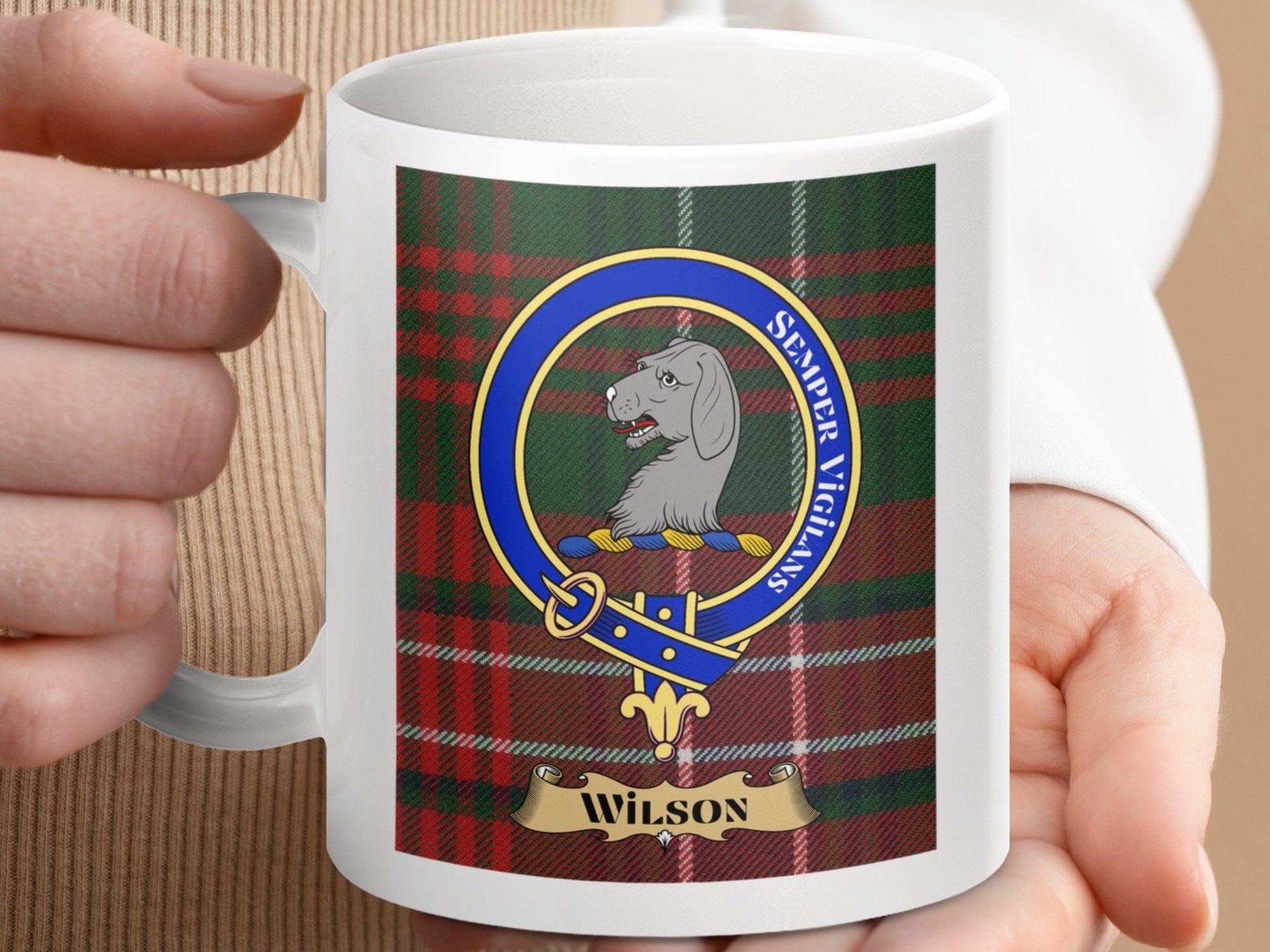 Physical Item Wilson Clan Scottish Tartan Crest Mugs