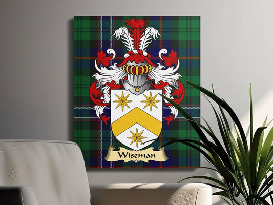Wiseman Clan Coat of Arms Tartan Canvas Wrap - Celtic Ancestry Gifts