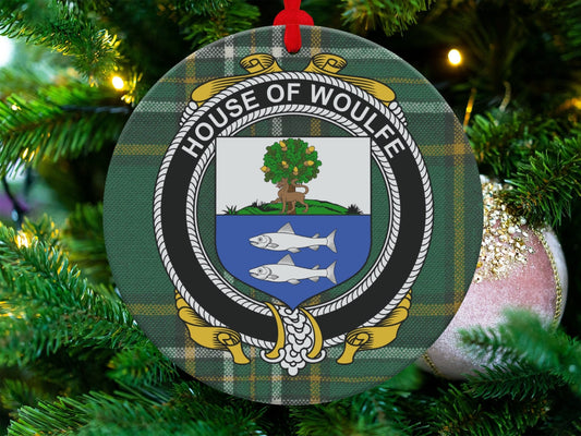 Physical Item Woulfe Crest Irish Surname Tartan Christmas Ornament Decoration