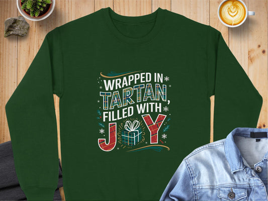 Physical Item Wrapped in Tartan Filled with Joy Holiday Sweatshirts