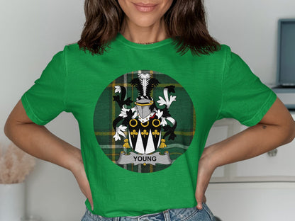 Physical Item Young Coat of Arms on Irish Tartan Background T-Shirt