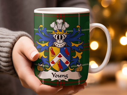 Physical Item Youngs Welsh Surname Coat of Arms on National Tartan Mug