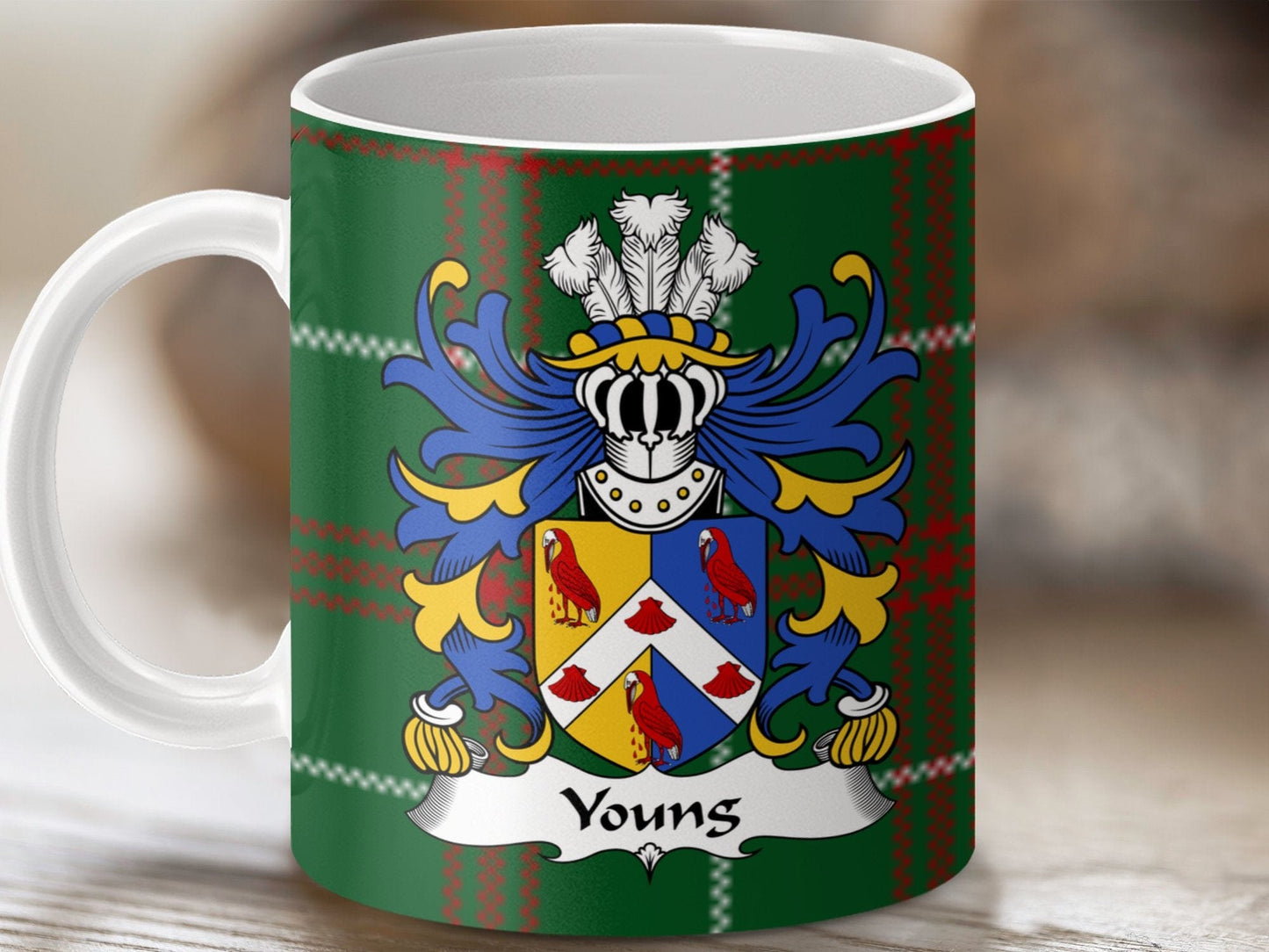 Physical Item Youngs Welsh Surname Coat of Arms on National Tartan Mug