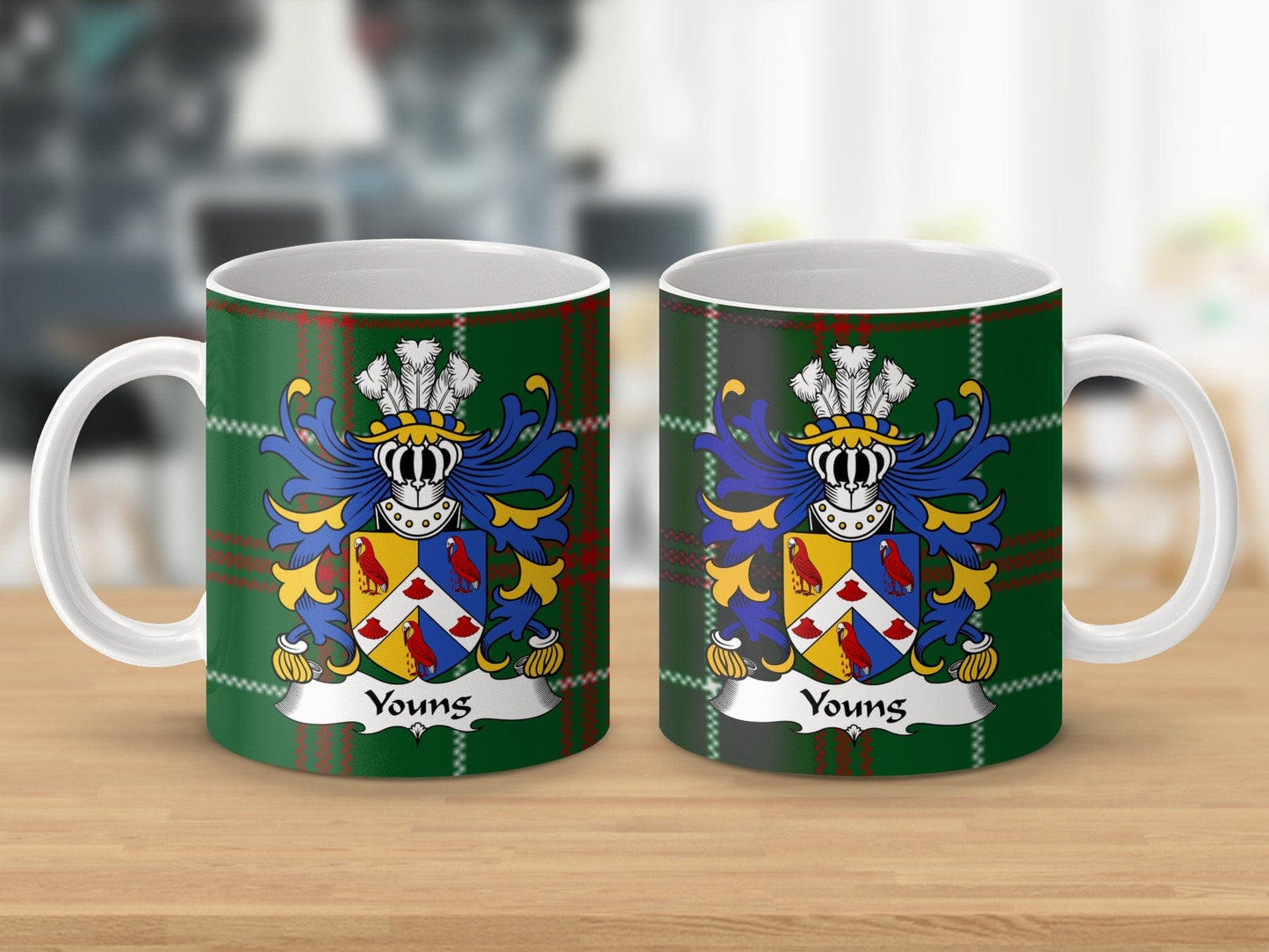 Physical Item Youngs Welsh Surname Coat of Arms on National Tartan Mug